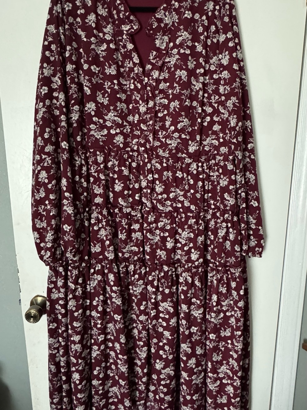 Ivy City Co Burgundy Floral Tiered Maxi Dress